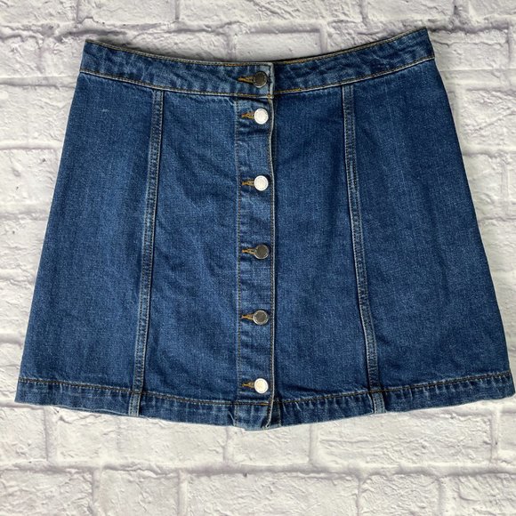 TOPSHOP MOTO DENIM A LINE BUTTON MINI SKIRT SIZE 28 - Picture 2 of 10